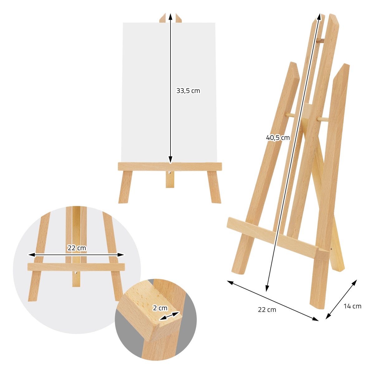 ECD Germany Opvouwbare tafel-ezel, Verstelbare houten zitting-ezel, Mini-schilder-ezel voor canvassen en spieraam tot 40 cm, Draagbare schilder- en presentatie-ezel, Houten ezel voor schilderijhouders