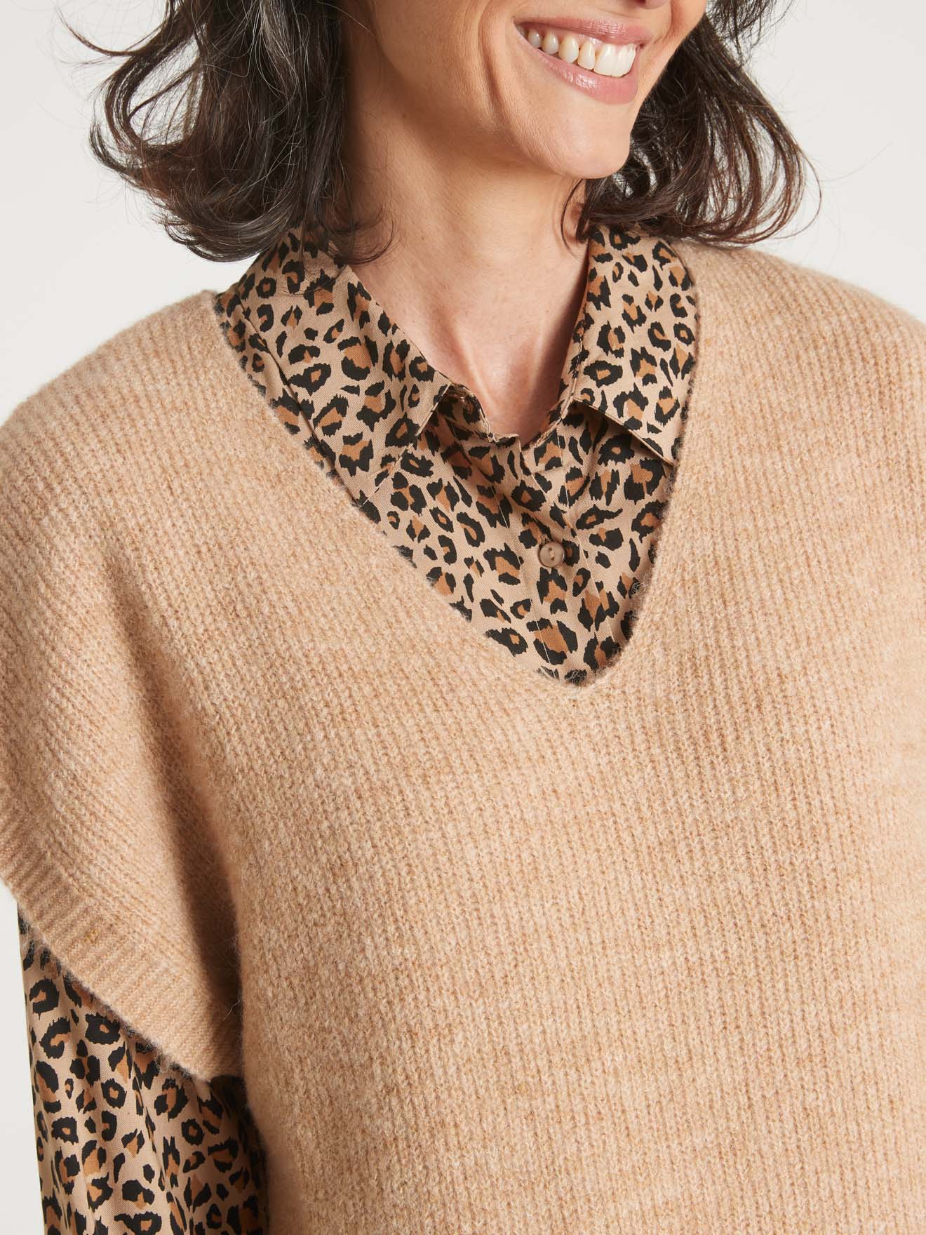 Pull sans manches avec laine et mohair