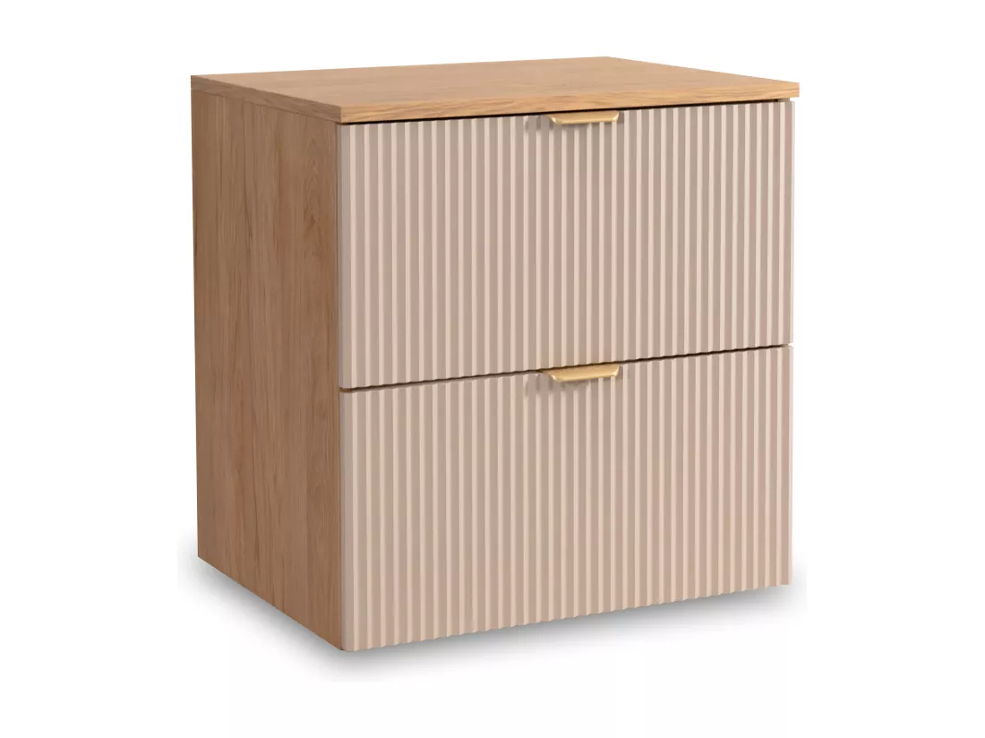 Meuble lavabo WENA, façades cannelées, Willy, 120x60x47 cm, Cachemire/Noyer
