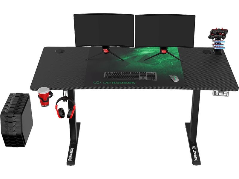 Ultradesk Gaming Tisch Level V2 Grün Elektrisch höhenverstellbarer Gaming-Tisch für bis zu zwei Monitore