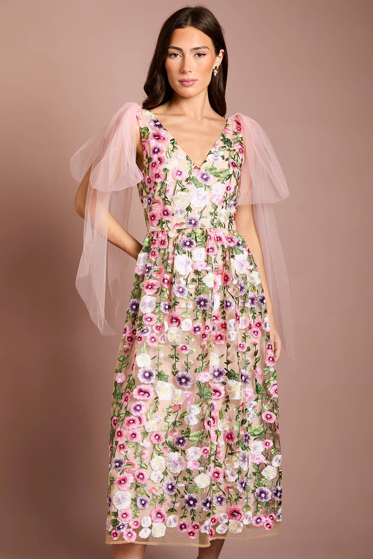 Coast Robe Midi Coast Muse En Tulle Brodé Avec Liens Aux Épaules