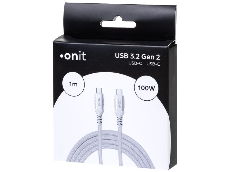 onit USB 3.1-Kabel USB C - USB C 1 m, Weiss Verbindungskabel mit geflochtener Nylonummantelung