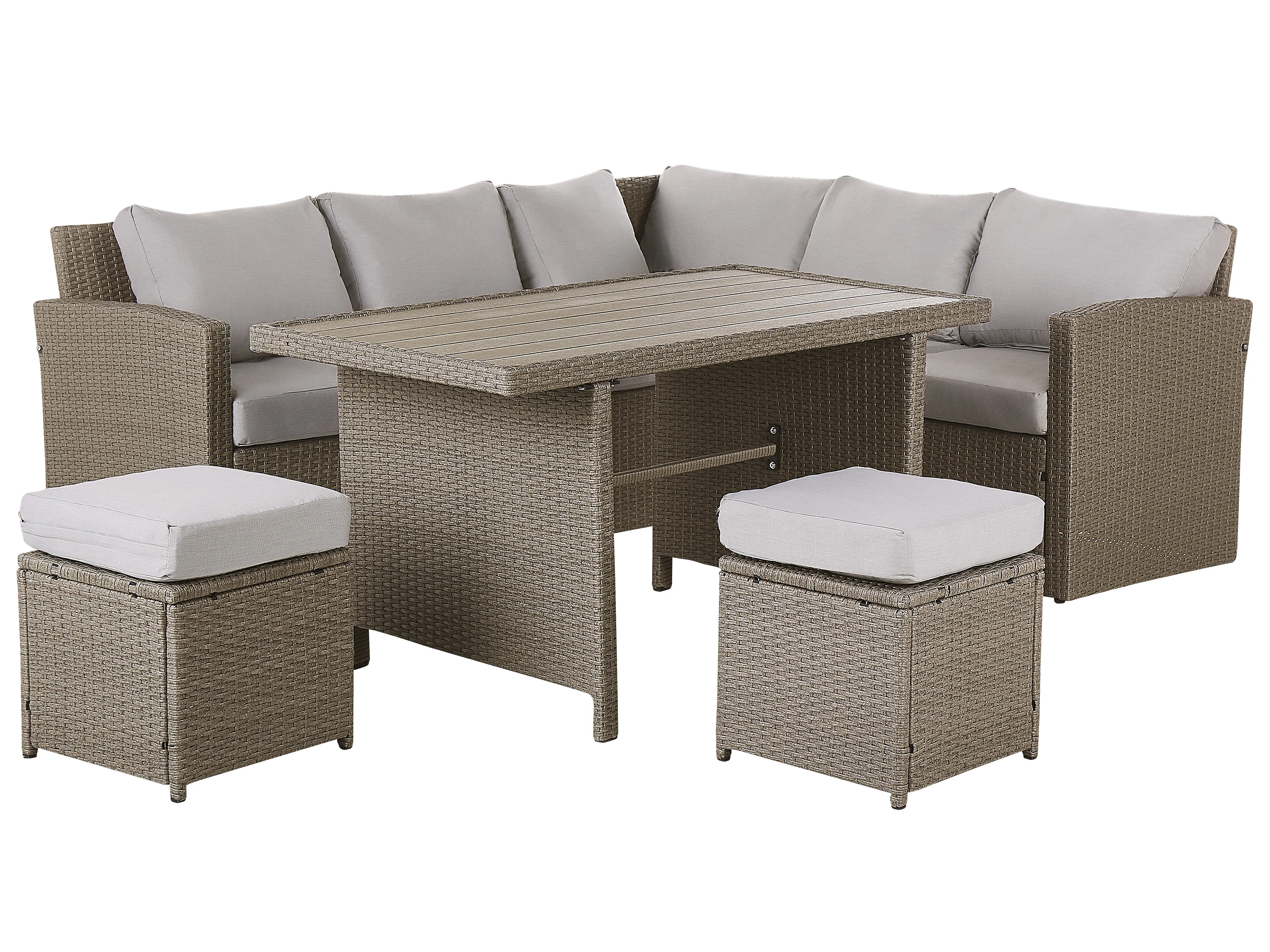 Loungeset met tafel en ottomaan 5-zits BARDI met kussens PE rotan Taupe