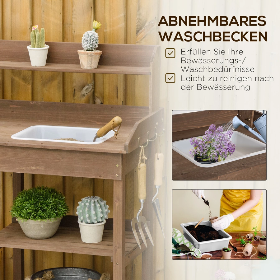 Outsunny Gärtnertisch mit Wanne braun