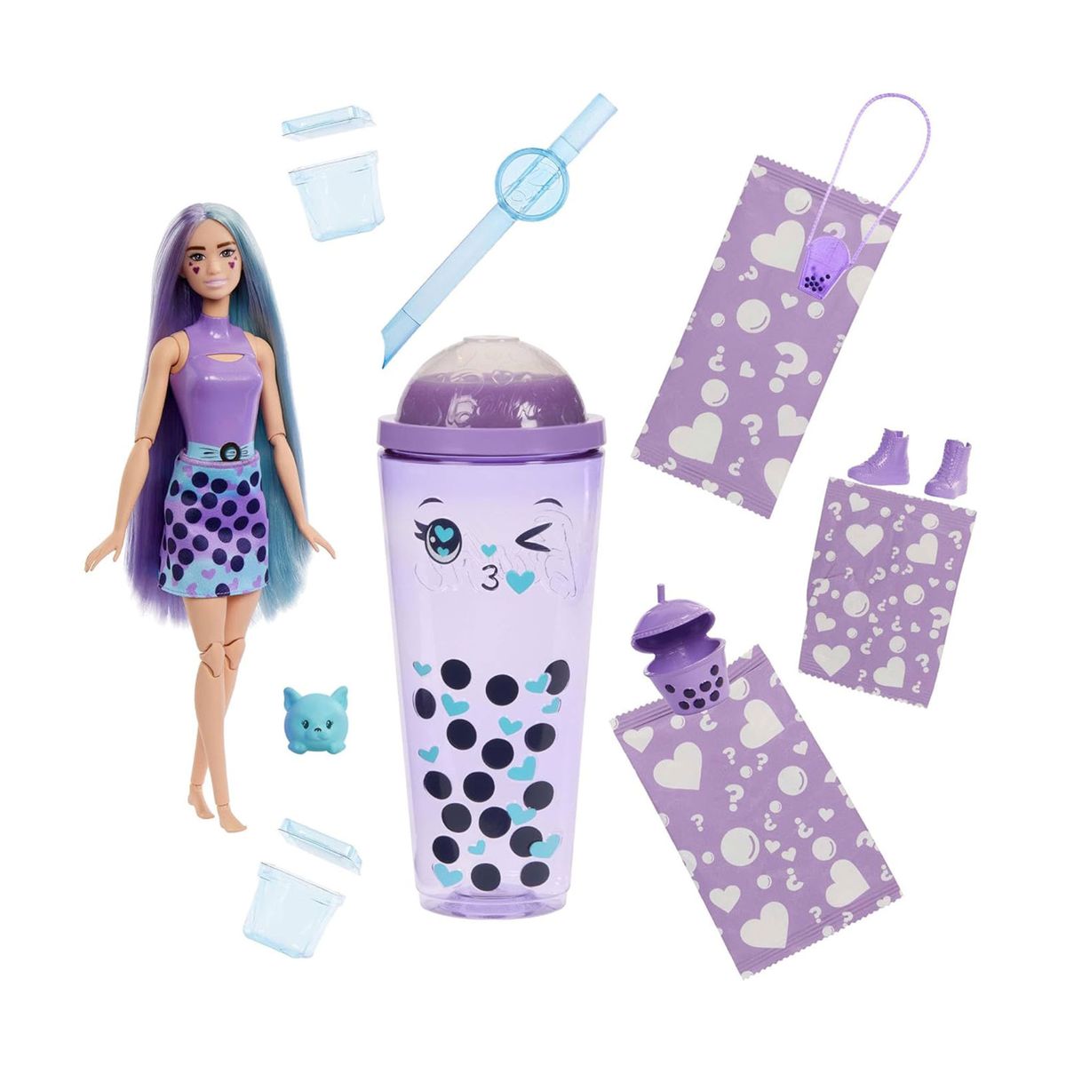 Mattel HTJ19 - Barbie - Pop Reveal - Duftende Puppe mit 8 Überraschungen und Farbwechsel, Taro-Milk-Edition
