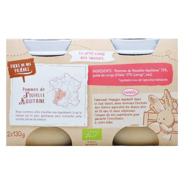 Babybio Frutas em Pote Maçã Marmelo Orgânico +4m 2 x 130g