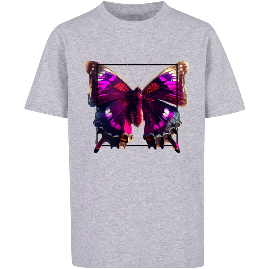 F4NT4STIC T-Shirt Pink Schmetterling TEE UNISEX heather grey