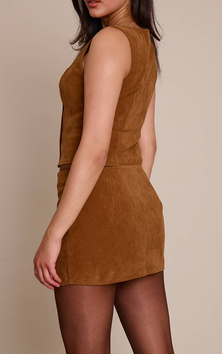 Marron Ensemble Jupe Courte Boutonnée En Synthétique