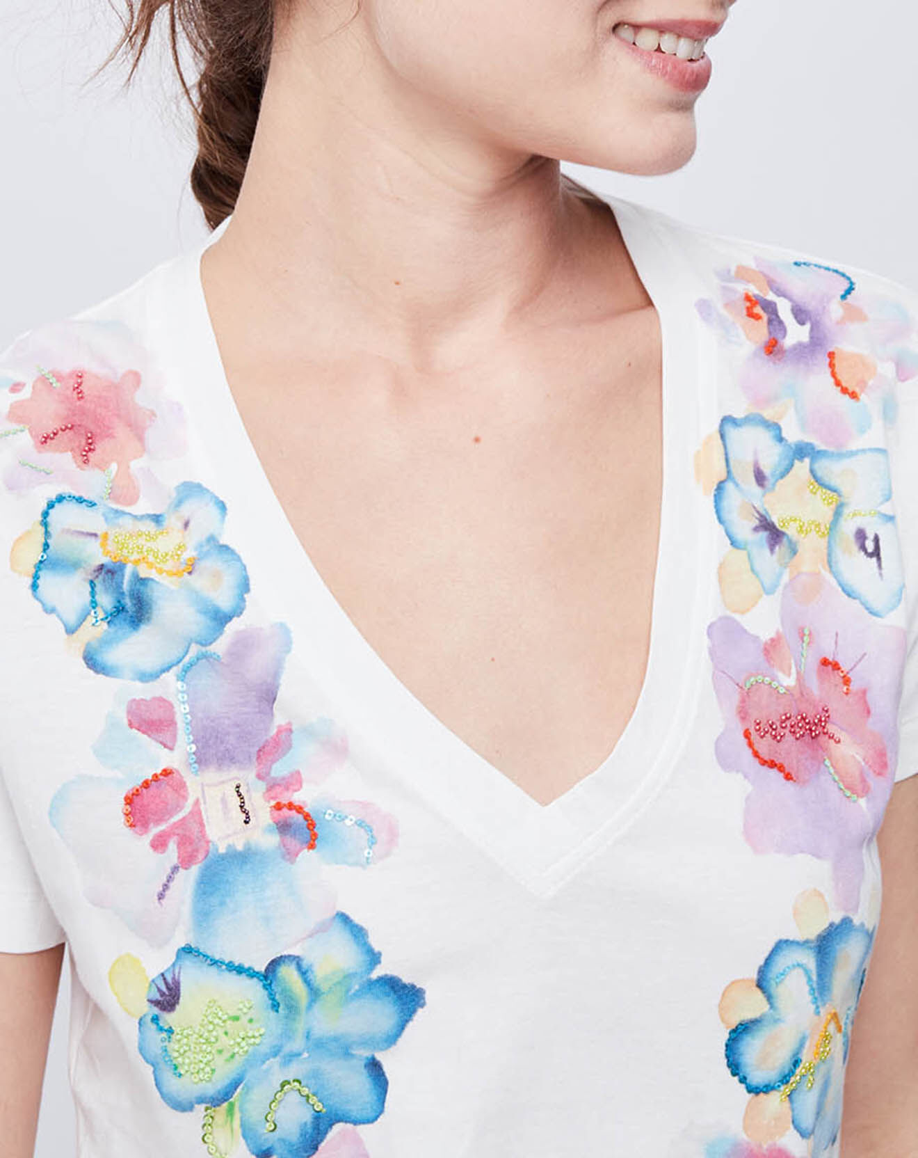 John Galliano T-Shirt imprimé avec perles blanc cassé/multicolore
