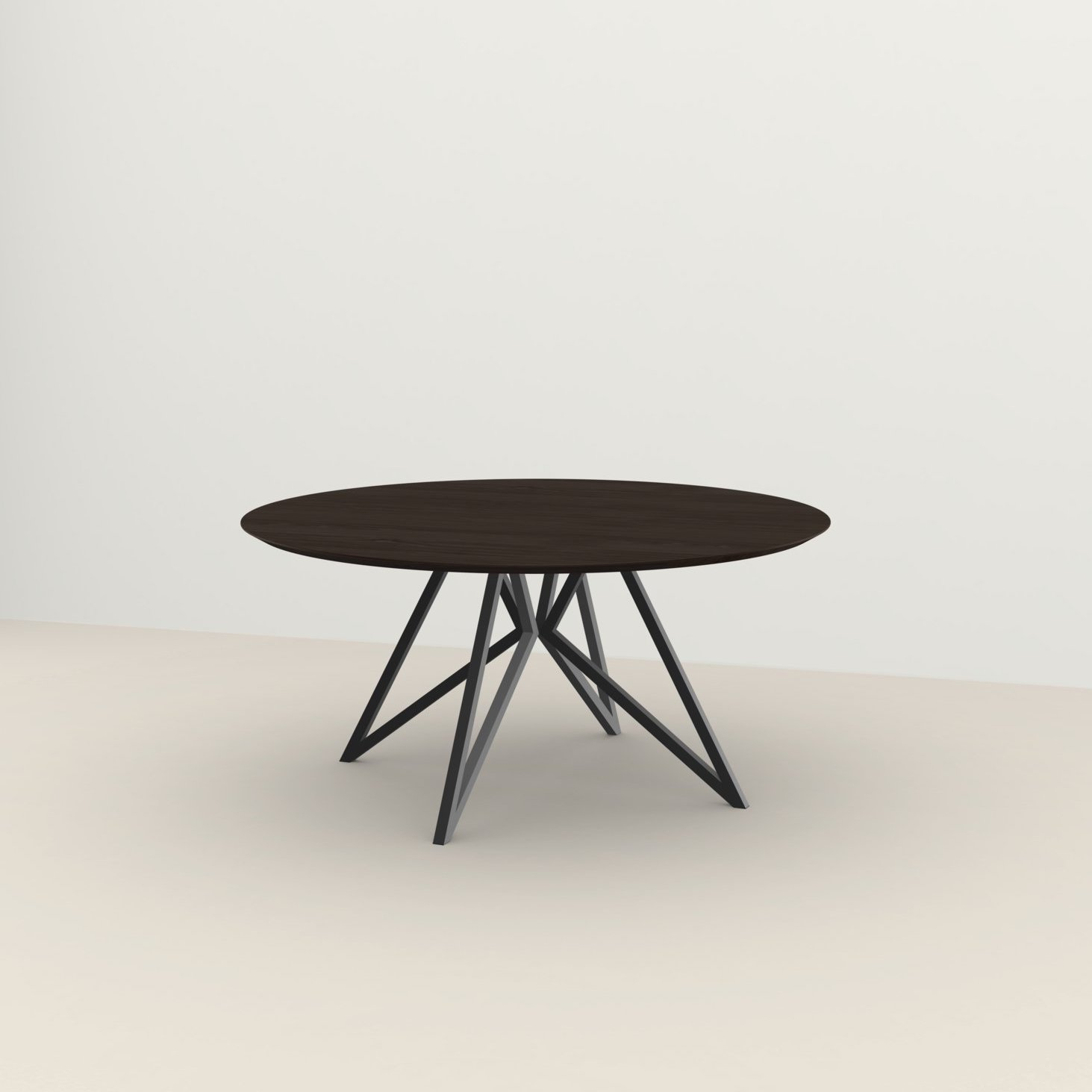 Studio HENK tafel Butterfly Rond QuadpodXL - zwart frame, gerookte beits ⌀170 | Gerookte Beits | Verjongde Rand | Frame Zwart