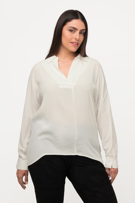 Bluse, Saumschlitz, Oversized, Hemdkragen, Langarm