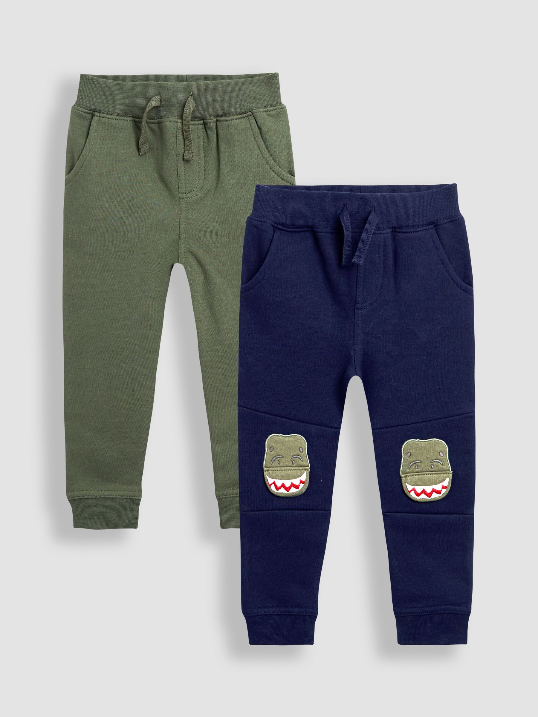 Blauw T-Rex - JoJo Maman Bébé 2-Pack Appliqué Knie & Effen Joggingbroeken