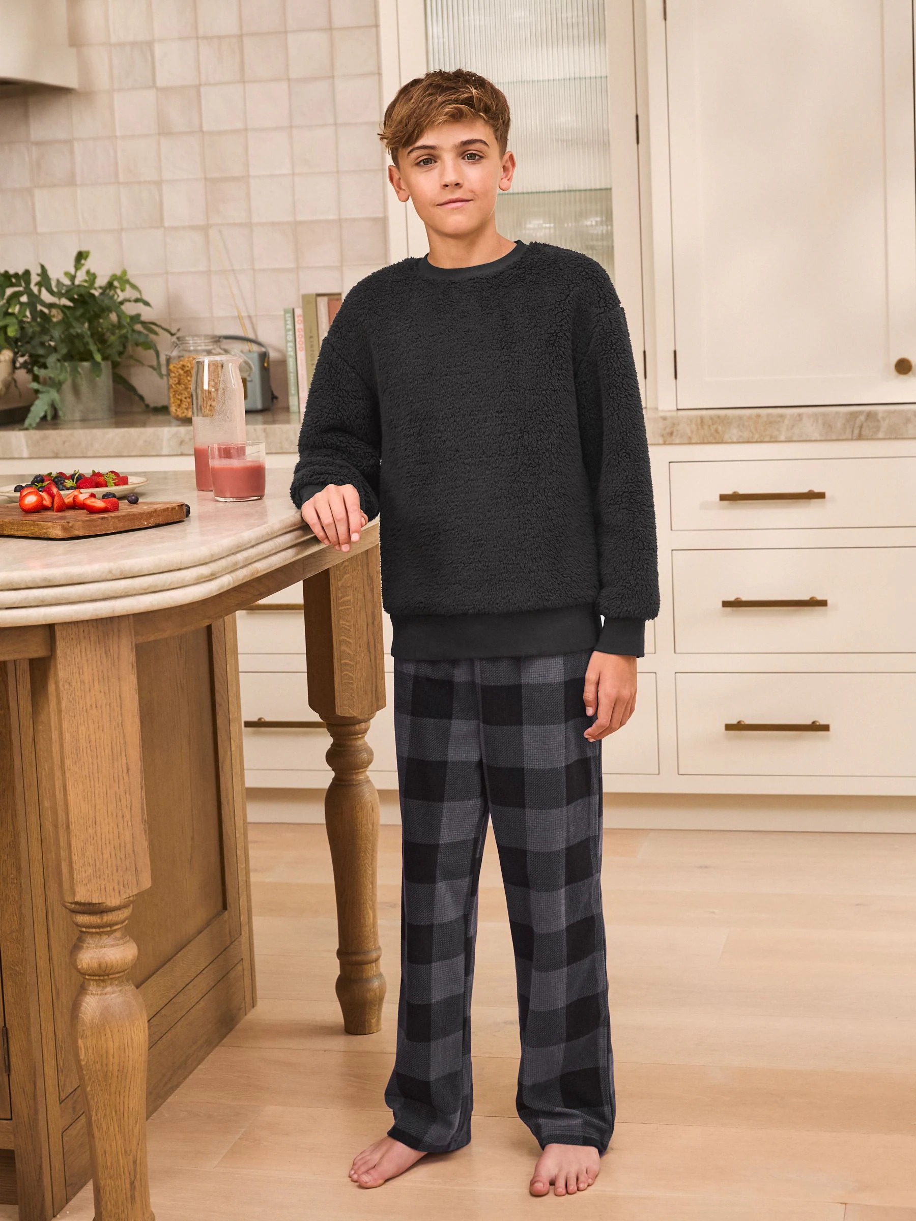 Black Check Bottom - Enkele behaaglijke fleece pyjama (3 - 16 jr)