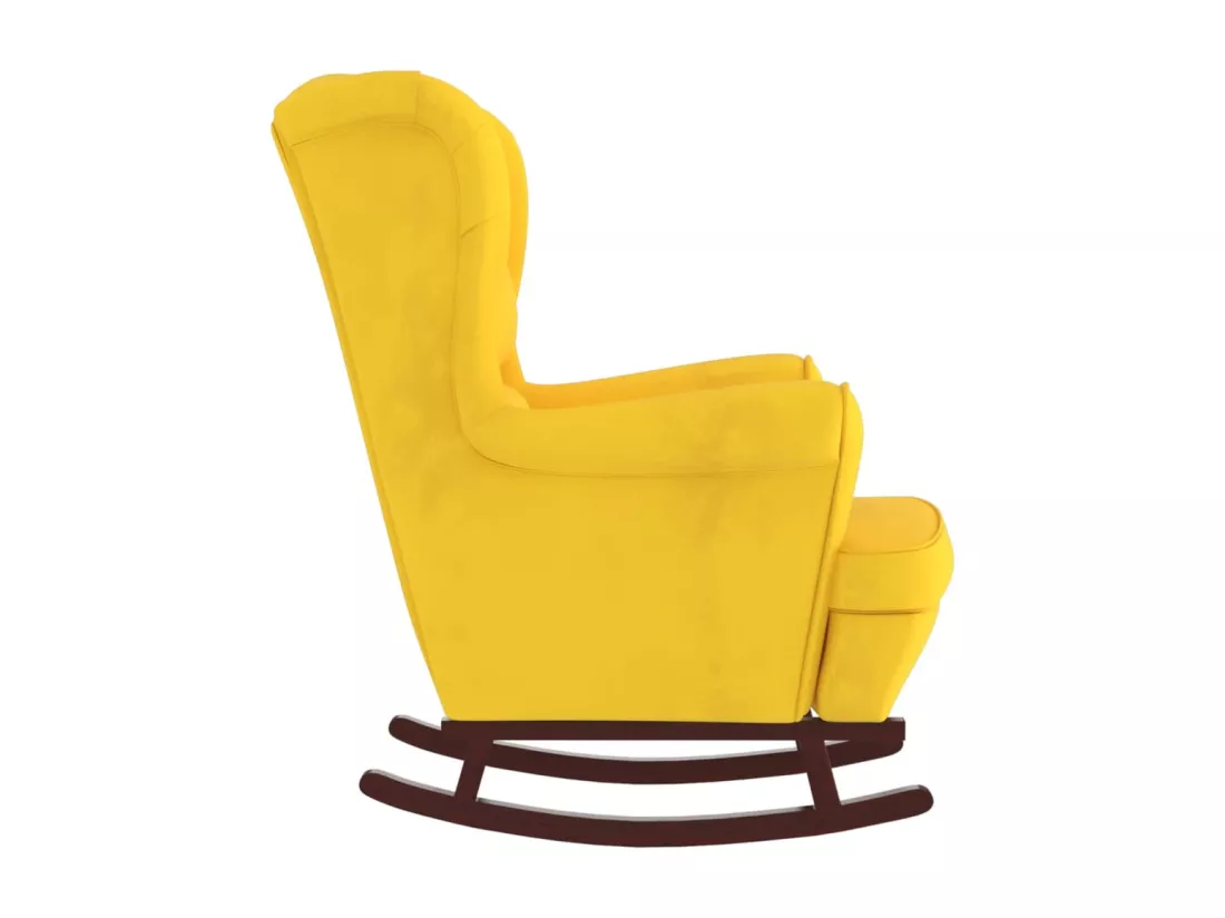 Chaise à bascule avec pieds en bois et tabouret Jaune Velours