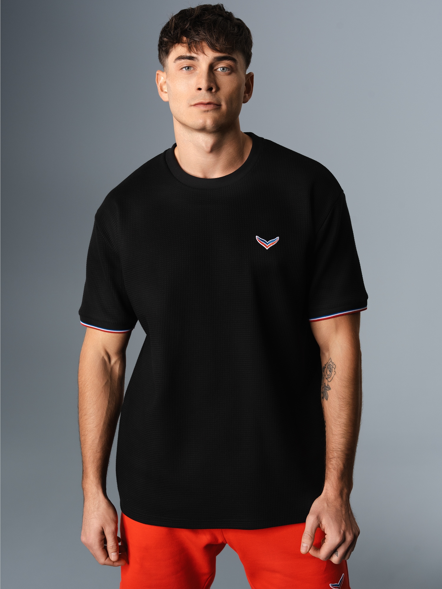 Oversized T-Shirt in Waffeloptik Schwarz