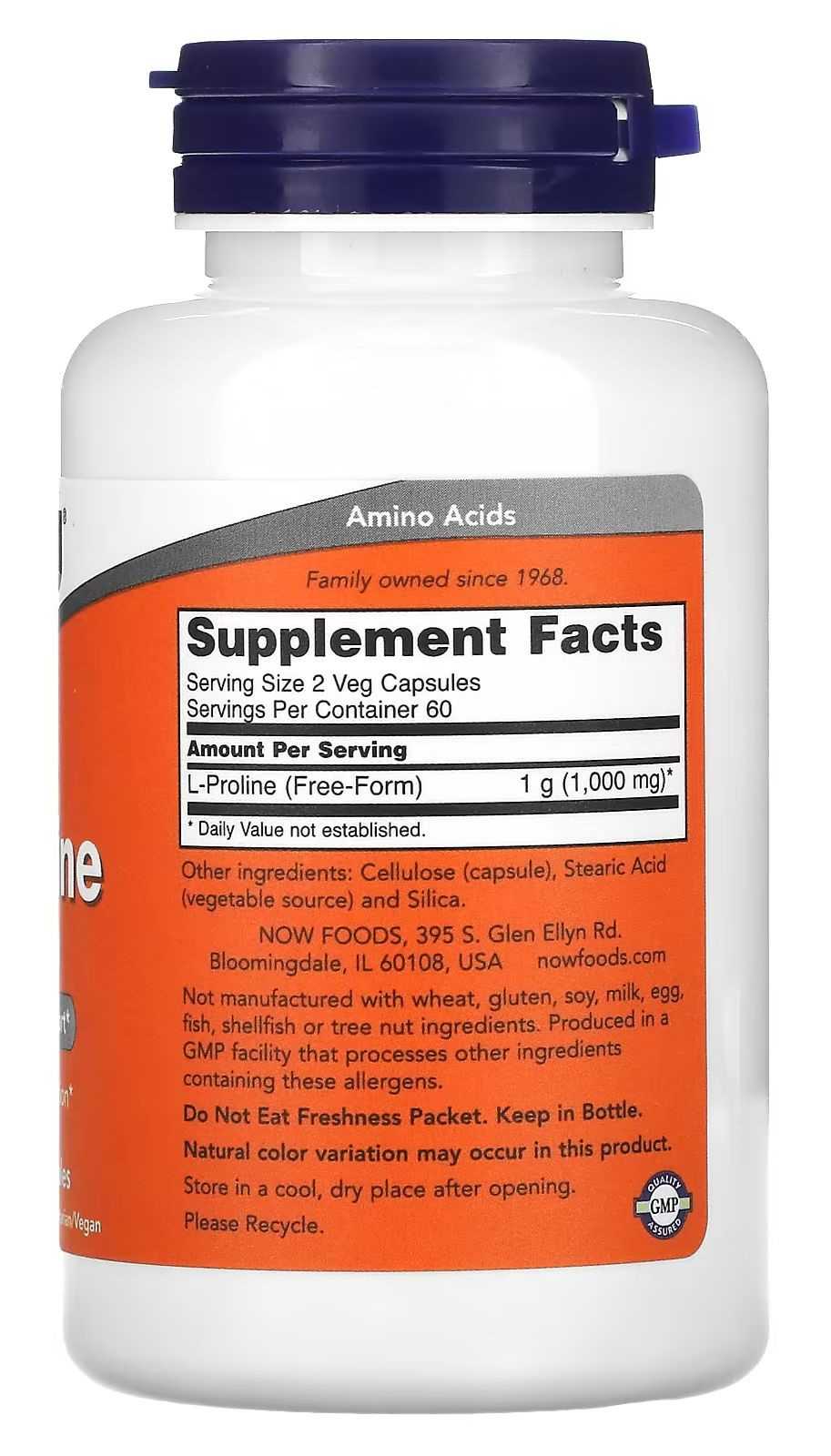 NOW Foods L-Prolina 500mg 120 cápsulas