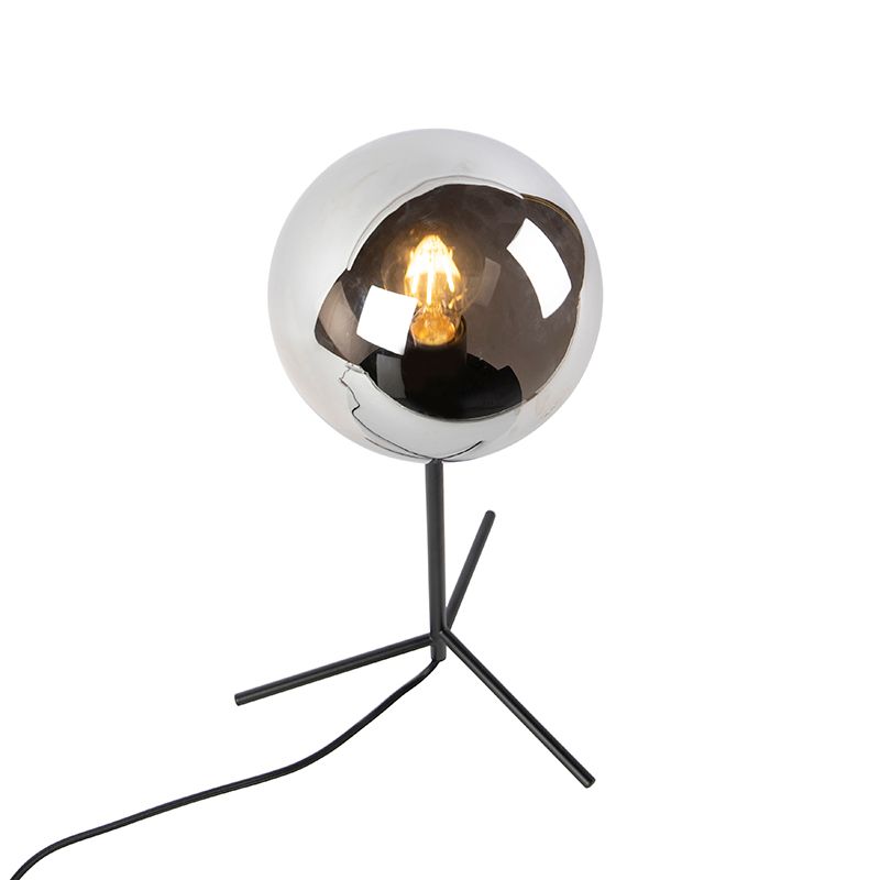 Art deco tafellamp zwart met smoke glas 45,5 cm - Pallon