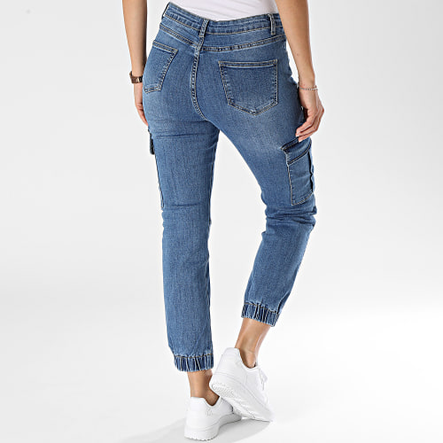 Pantalon Cargo Jean Femme Bleu Denim