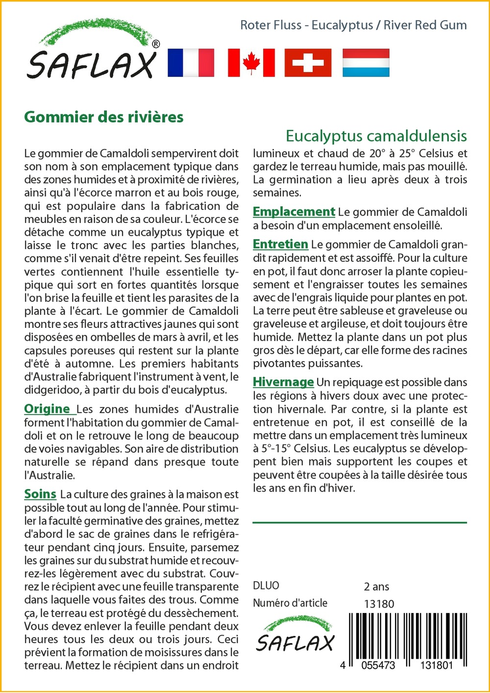 Gommier des rivières - 200 graines - avec substrat - eucalyptus camaldulensis