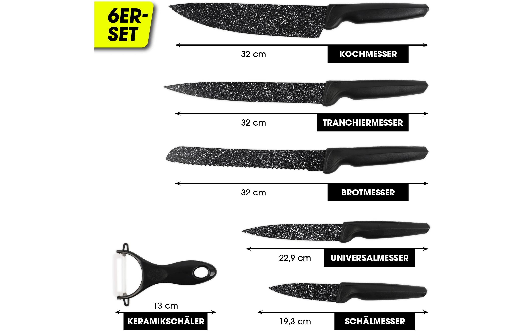Messerset mit Sparschäler 6-teilig, SchwarzMesserset