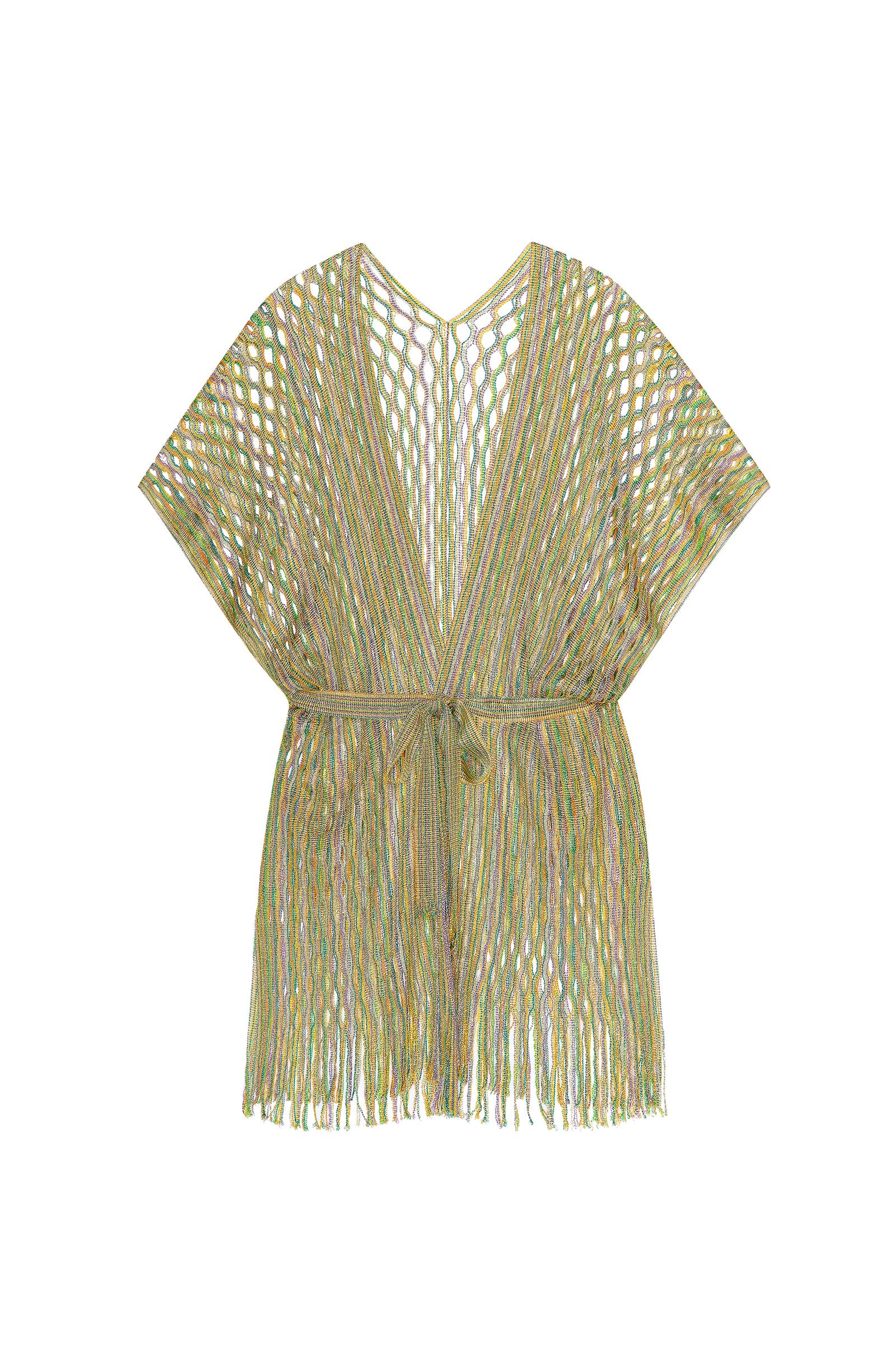 velia Kimono court en lurex doré ceinturé Multicolore