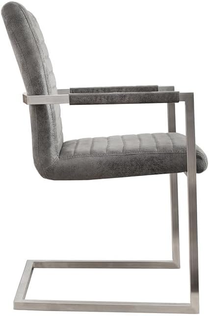 invicta INTERIOR riess-Ambiente Freischwinger Stuhl LOFT Vintage grau mit gepolsterten Armlehnen und Edelstahlgestell Esszimmer Stuhl Esstischstuhl Microfaserstuhl