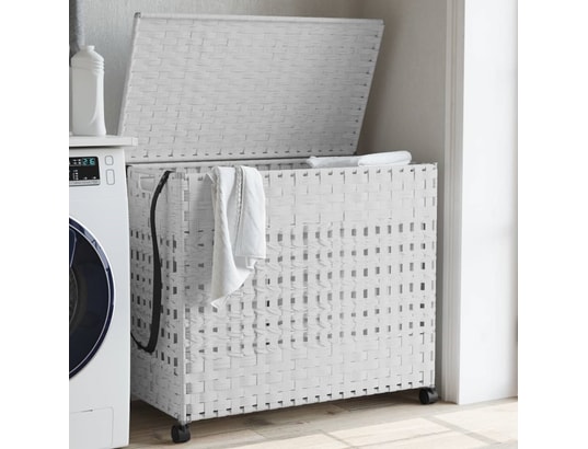 VIDAXL - Panier à linge avec roulettes blanc 66x35x60 cm résine tress...