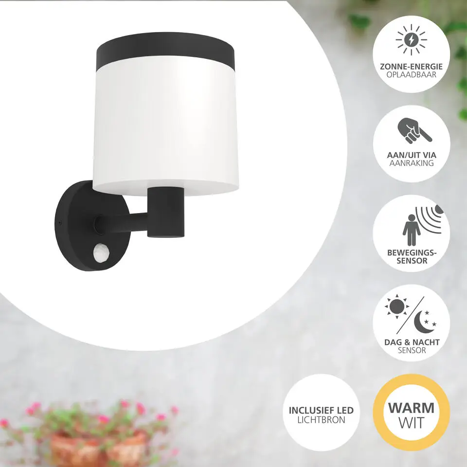 EGLO Pantete Solar Wandlamp - LED - 21 cm - Zwart/Wit