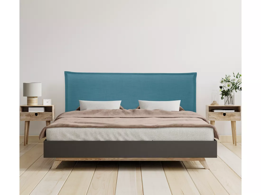 DHOME Tête de lit en lin naturel lisse avec garniture 160x105cm avec pieds Lits 150/160 - Turquoise
