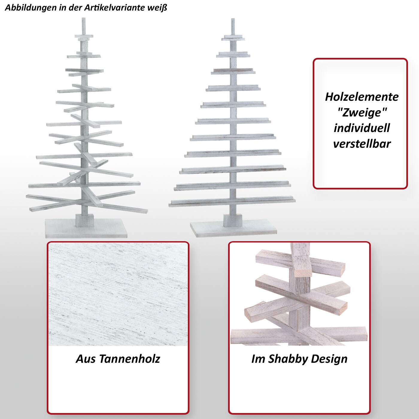 Deko-Weihnachtsbaum MCW-H77, 3D-Christbaum Weihnachtsdekoration, Shabby-Look Tannenholz verstellbar 130x82x82cm ~ weiß