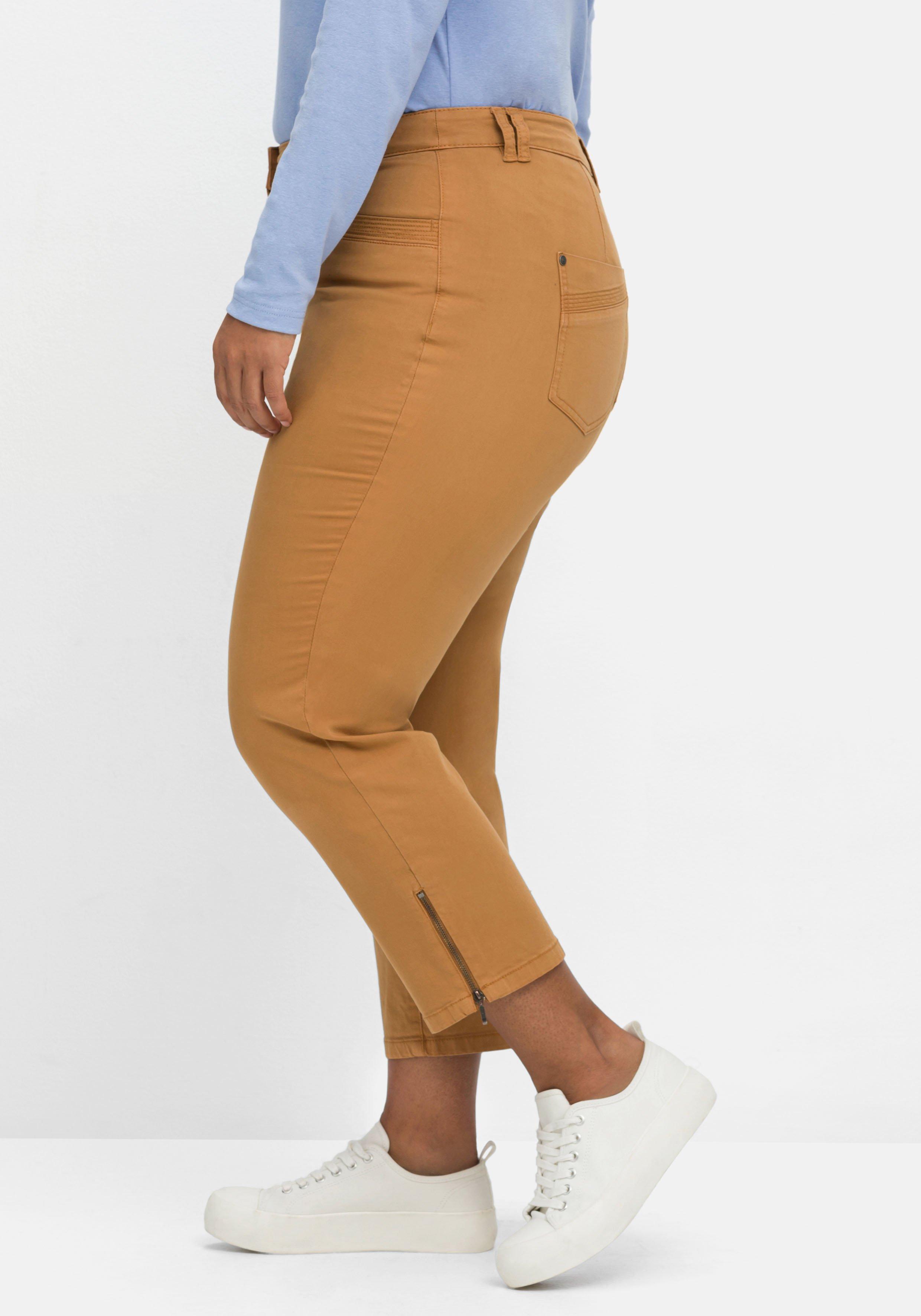 Schmale Twill-Hose in 7/8-Länge, mit Zipper-Details