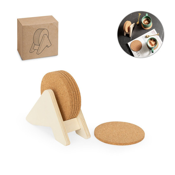 hi!dea 94368 - Support en contreplaqué avec 6 sous-verres en liège