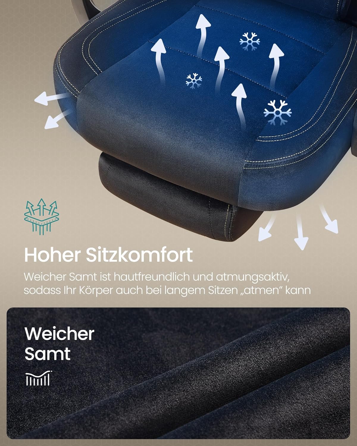 SONGMICS Gaming-Stuhl, Bürostuhl, Computerstuhl, ergonomisches Design, mit Fußstütze, verstellbares Kopfkissen, Lendenkissen, Tragkraft 150 kg, tintenschwarz OBG077B08