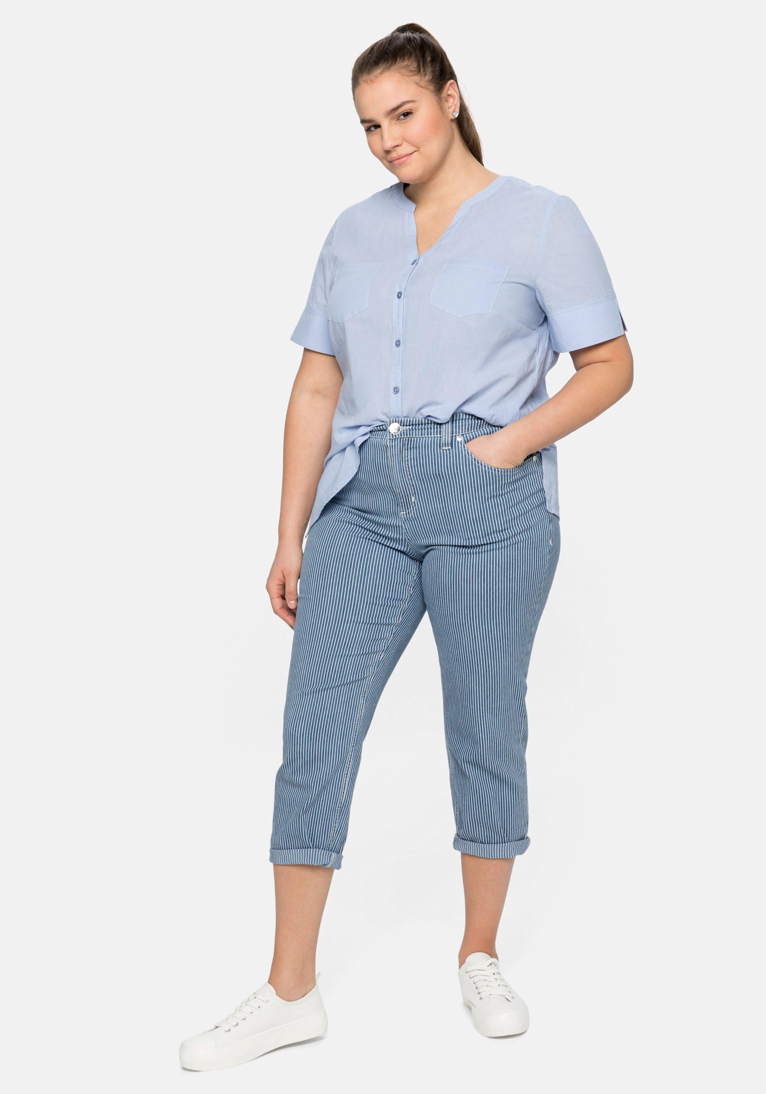 Bluse  in Crinkleoptik mit längerem Halbarm