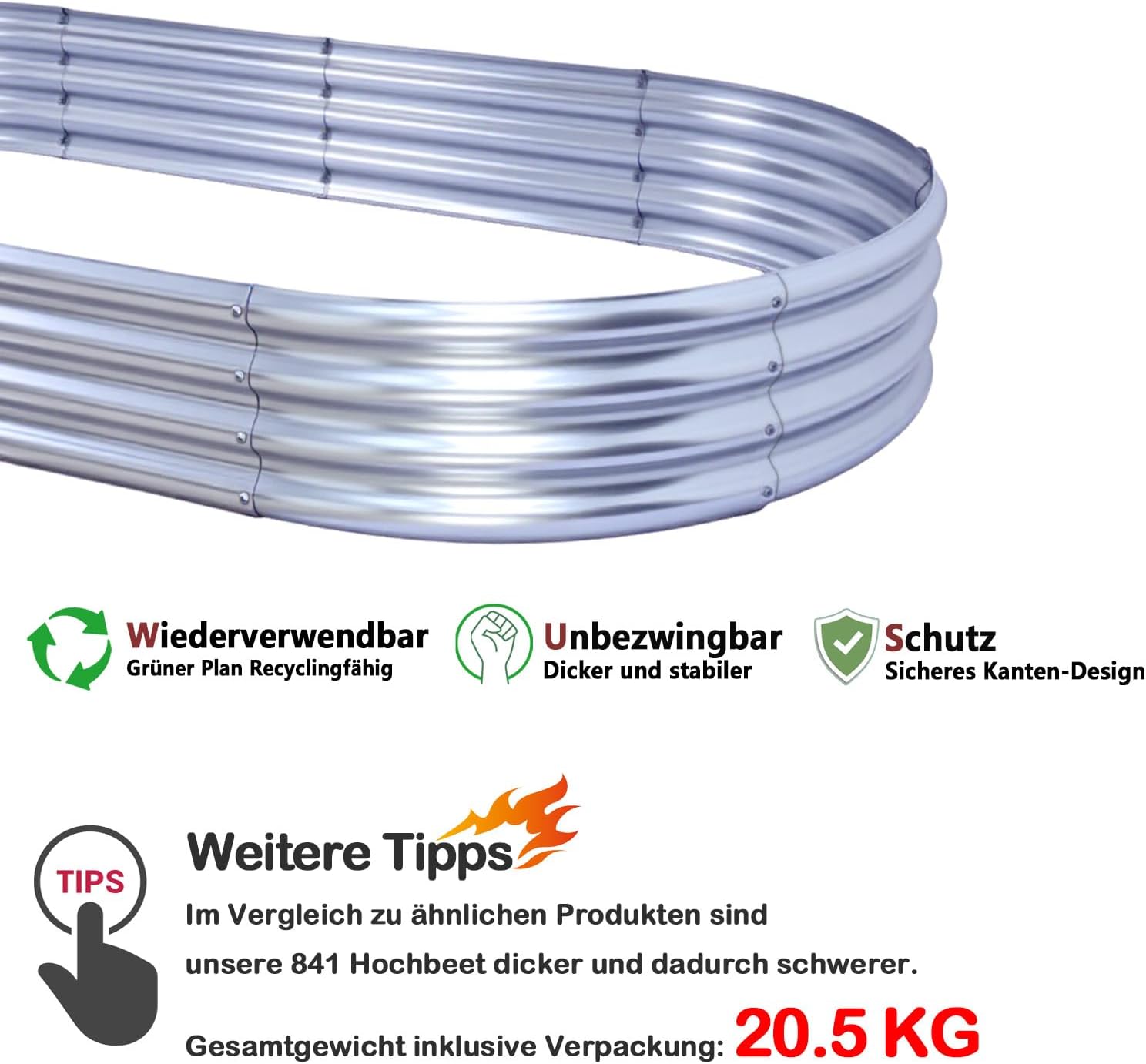 2 Stück Hochbeet Metall 240×120×29 cm Pflanzbeet Gartenbeet aus Verzinktem Stahl Pflanzkasten für Gemüse, Blumen, Kräuter, Oval, 240×120×29 cm (8x4x1 FT) 2Pcs Raised Bed
