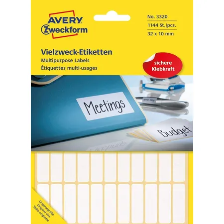 Avery Zweckform 3320 Vielzweck Etiketten 32 x 10 mm, 26 Bogen/1.144 Etiketten, weiß