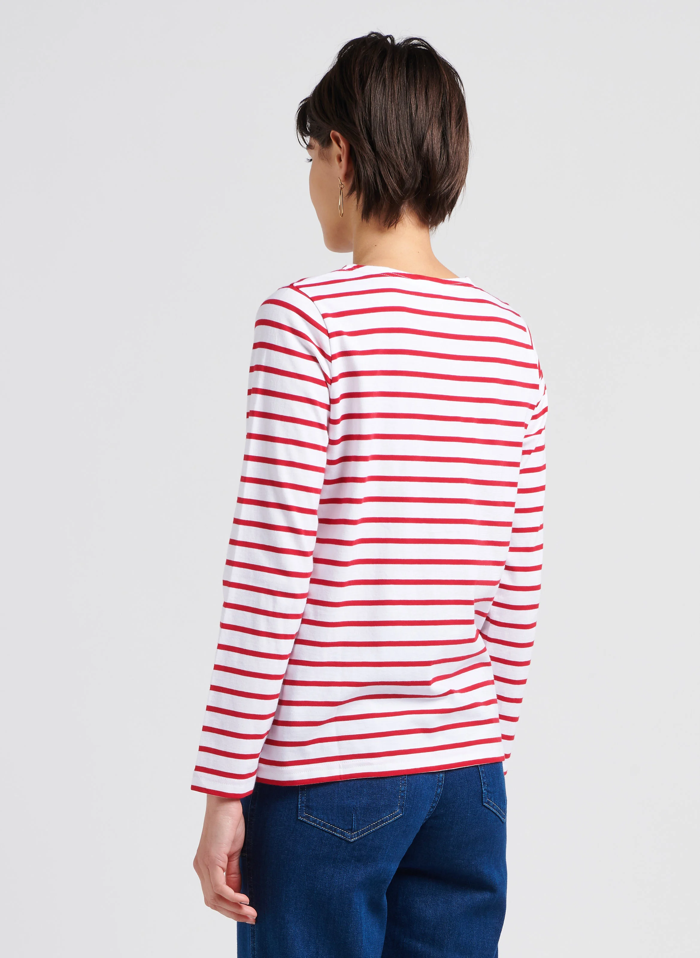 Marinière col rond en jersey light | Blanc