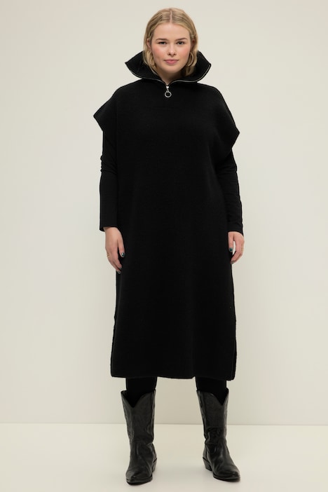Strick-Kleid, oversized, Troyerkragen, ärmellos