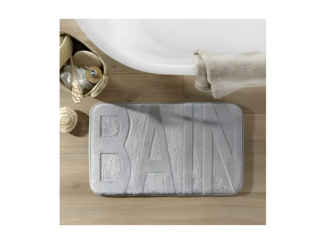 Tapis de Bain 45 x 75 cm Bain Gris Clair - Microfibre Relief