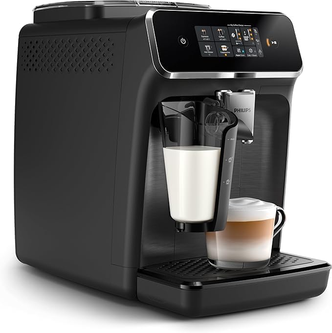 Philips Machine à Expresso Entièrement Automatique Séries 2300-4 Boissons, Écran tactile couleur moderne, LatteGo, SilentBrew, Broyeur 100% Céramique, Filtre AquaClean. Noir mat (EP2330/10)