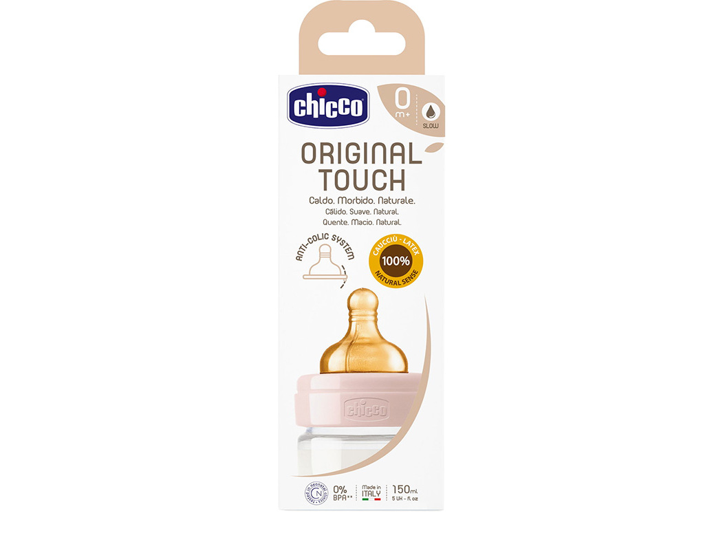BIBERÃO CHICCO ORIG TOUCH LATEX ROSA 0M  150ML