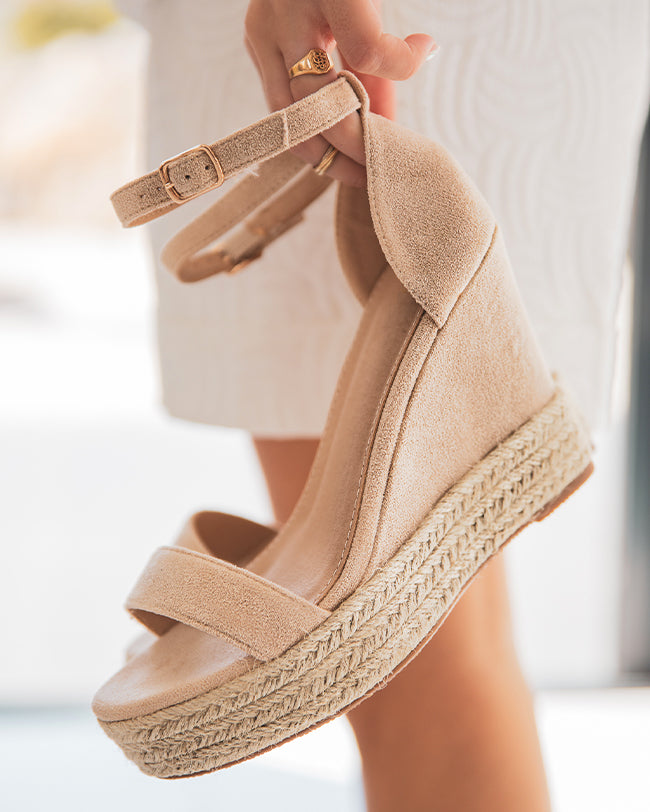 Sandale femme compensée beige daim et corde - Ninon