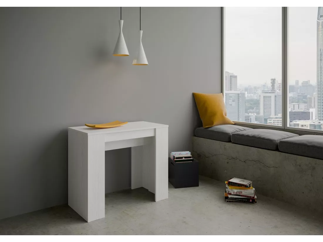 Console extensible 90x48/204 cm Basic Small Frêne Blanc