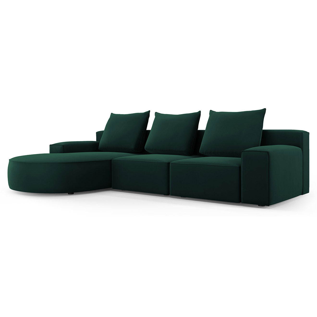 Mazzini Sofas Canapé d'angle gauche arrondi en velours Ivy 5 Places vert foncé - 285x180x89 cm