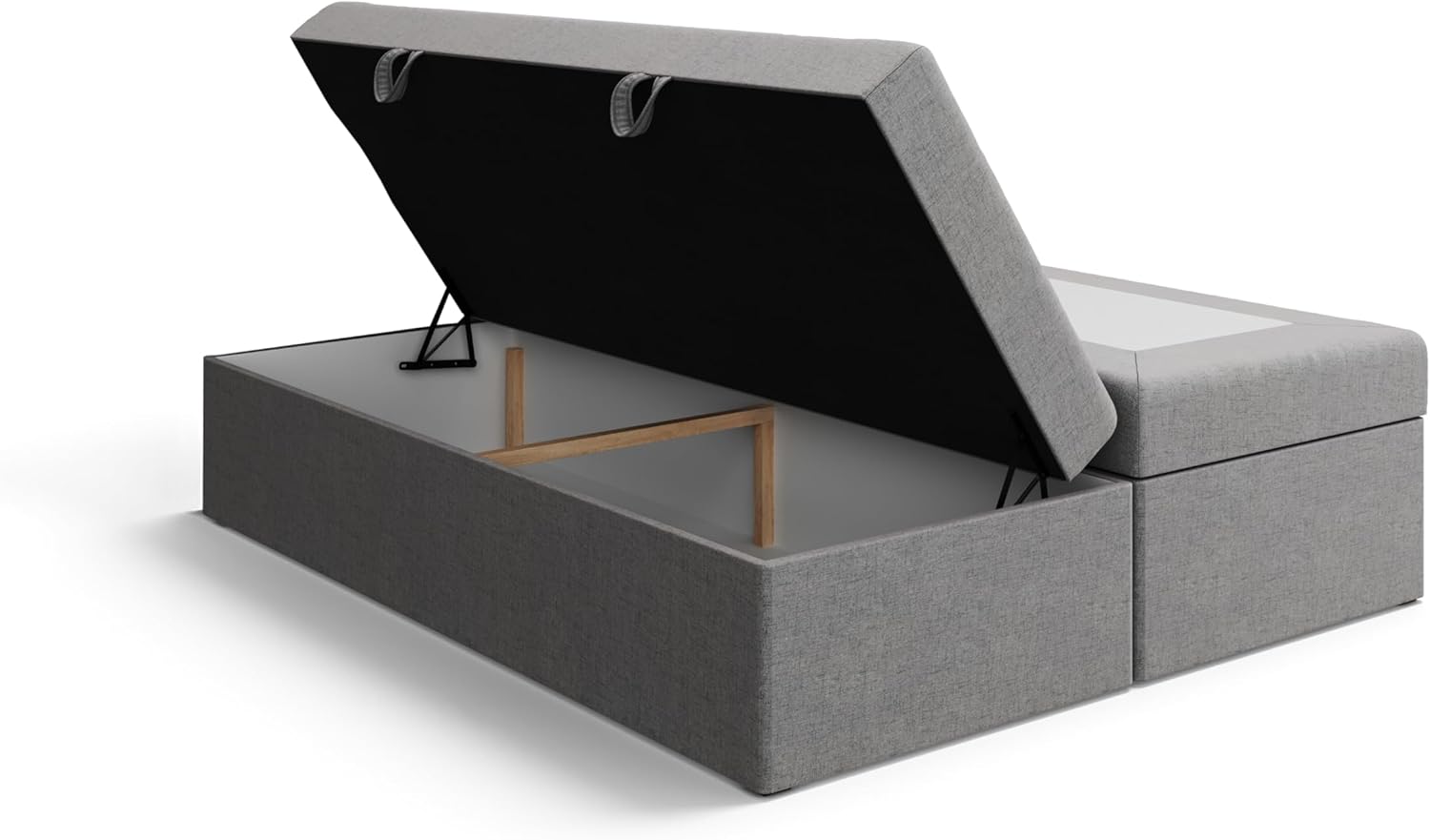 EWORA2 Boxspringbett mit Bettkasten (Stauraum) ohne Kopfteil, Komfortbett mit Bonellfederkern, Verschiedene Größen, Komforthöhe, gepolstertes Bett (190x200)