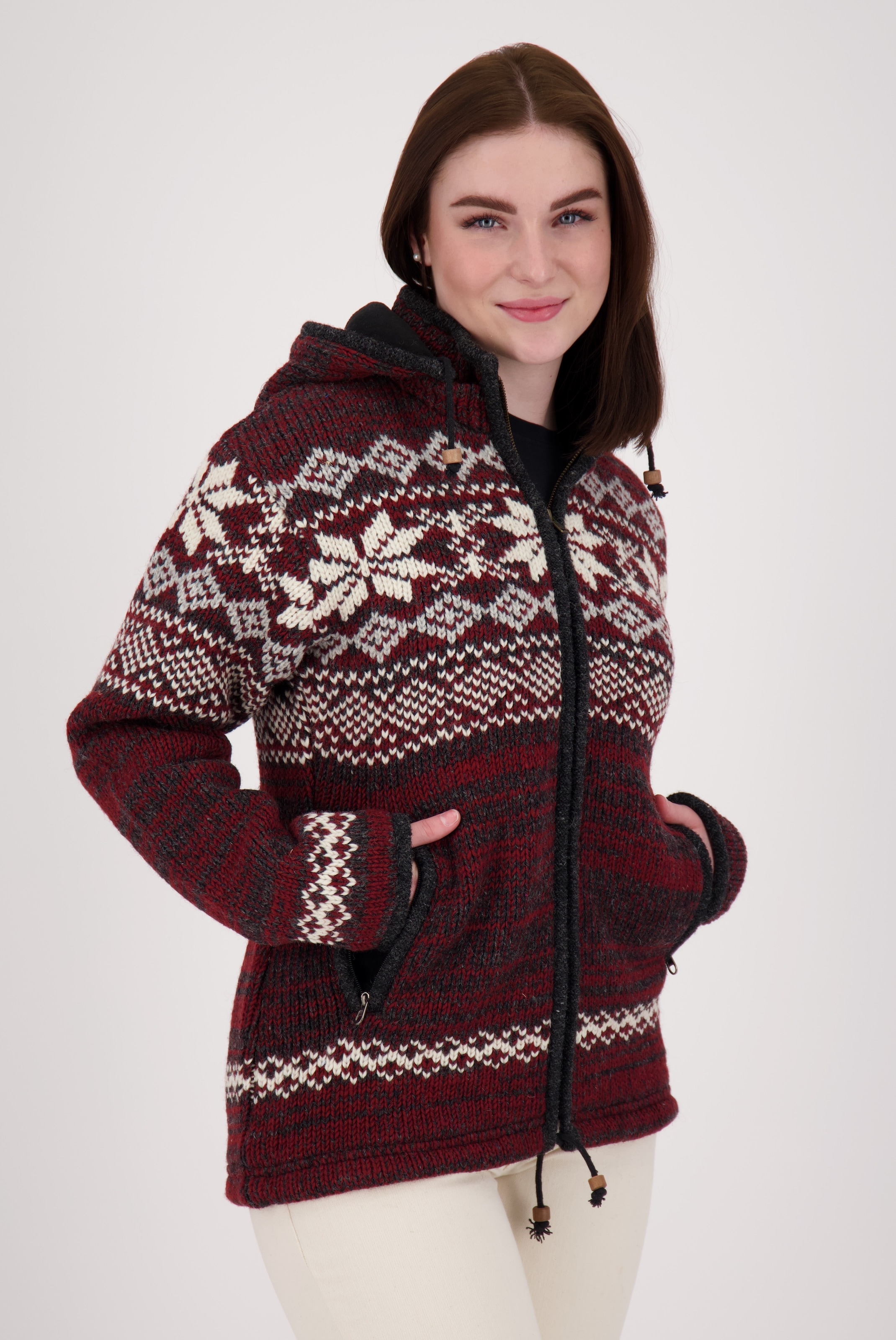 DEPROC Active Strickfleecejacke »ANNAPURNA« mit Kapuze und weichem Fleece gefüttert