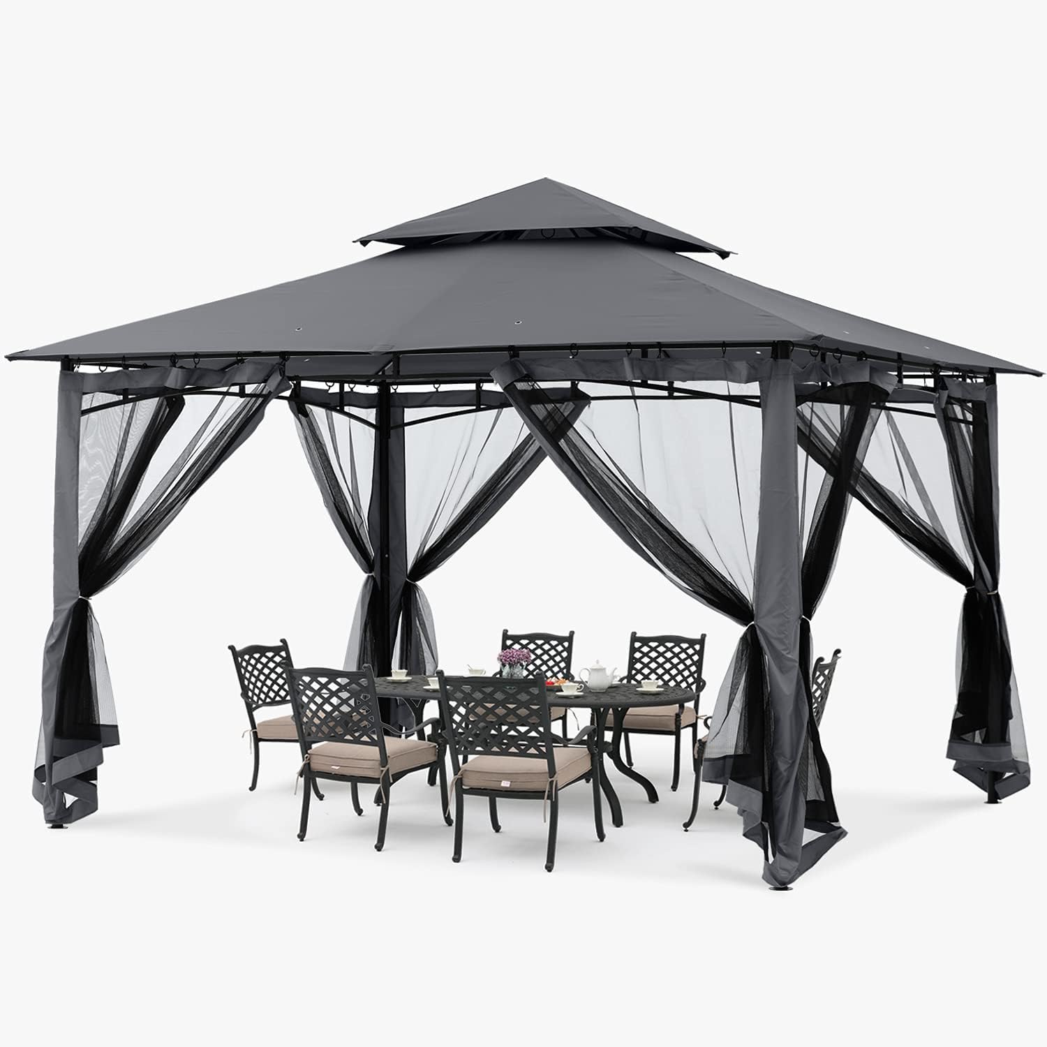 ABCCANOPY Pavillons mit Netz für Terrassen, Doppeldach, weiches Überdachung, Garten, Hinterhof, Pavillon für Schatten und Regen, 3 x 3,6 m (grau)
