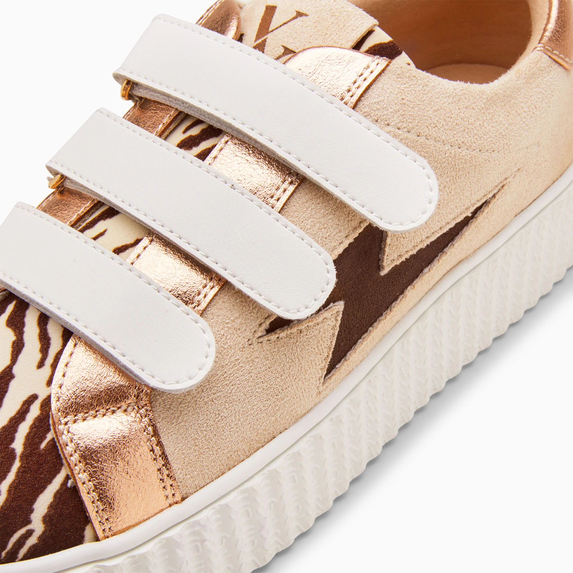 Sneakers-Baskets éclair Ingrid beige et zèbre chocolat à scratchs