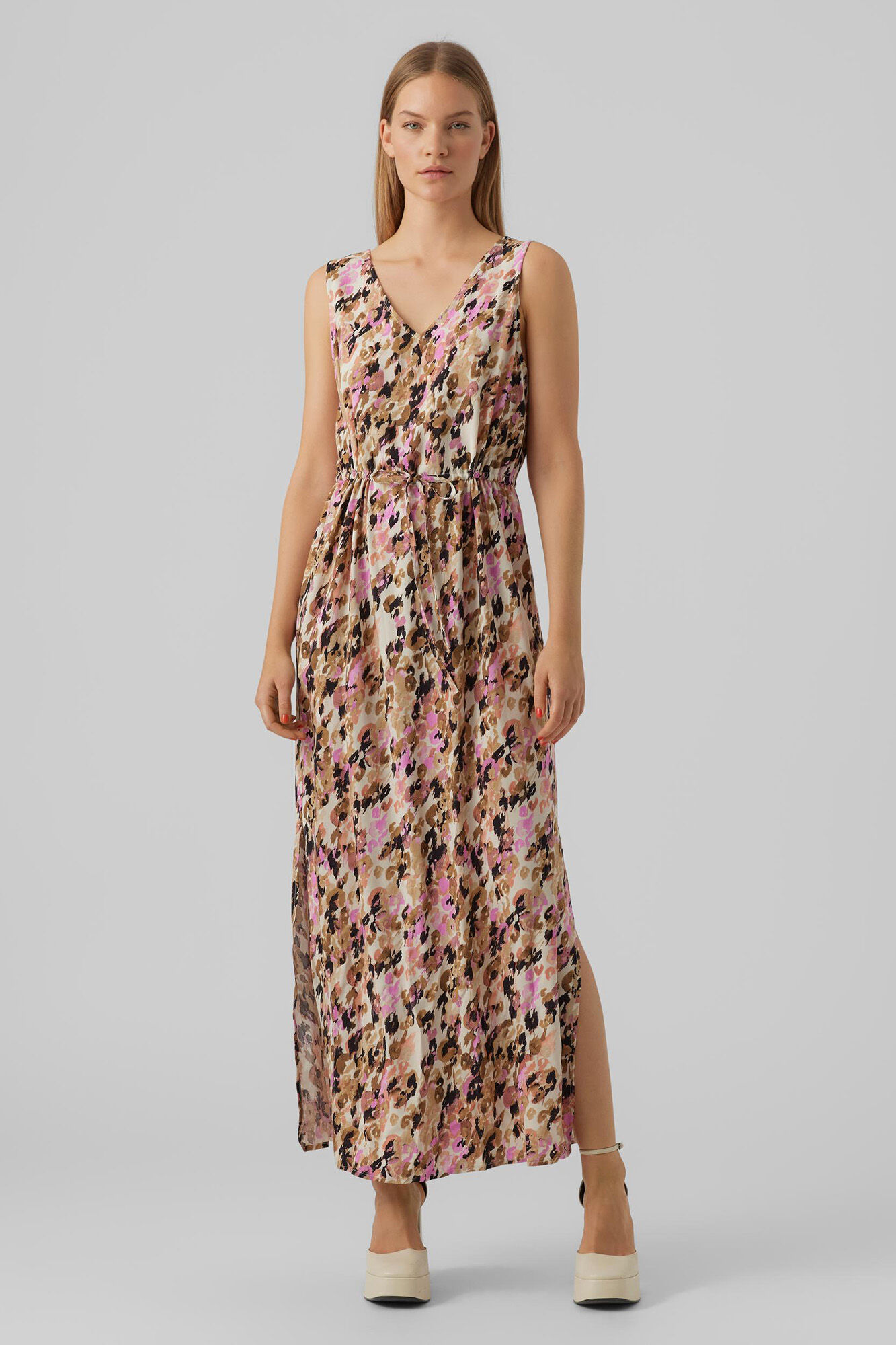 Vestido maxi sem mangas - Marrom