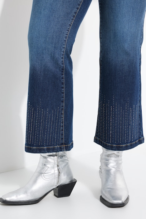 Jeans, Flared Fit, Glitzersteinchen-Saum, 5-Pocket